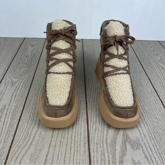 Dolce Vita Women's Jasmin Lace-Up Platform Sherpa Booties 11 Truffle Suede $150 - Picture 3 of 11